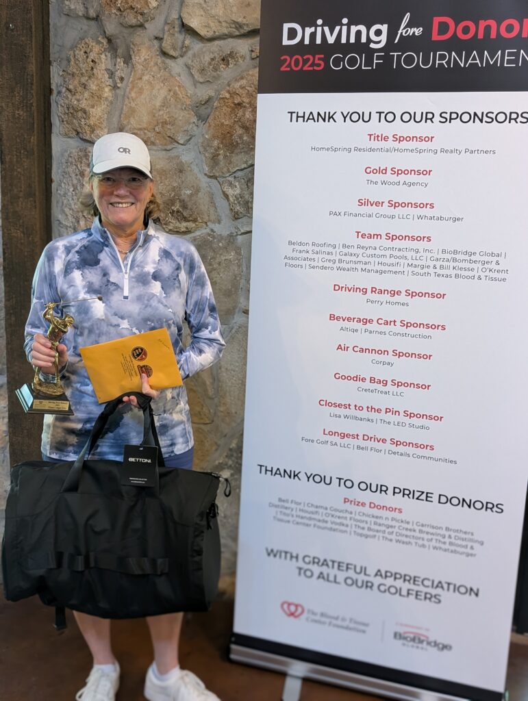 Patti Saunders won the Longest Drive (Women's) award at the Driving fore Donors Golf Tournament