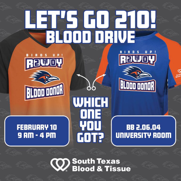 UTSA 210 Day blood drive featuring limited edition Rowdy blood donor T shirts