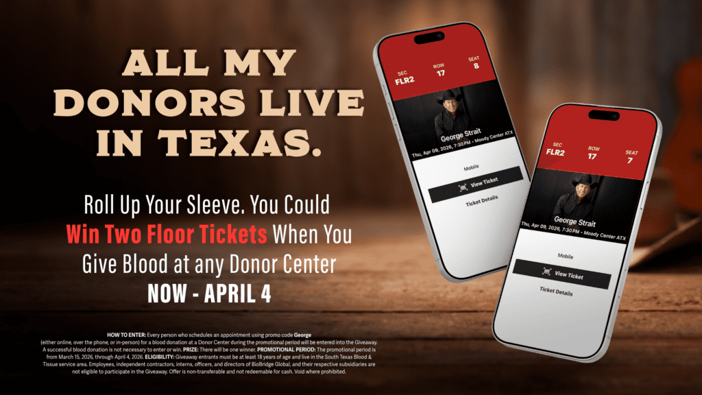 George Strait tickets blood donation promotion offering floor tickets for donors