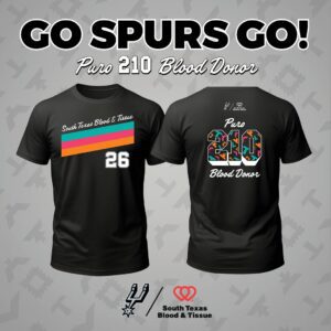 Spurs Watch Party Blood Drive Fiesta-themed Spurs T-shirt for blood donors