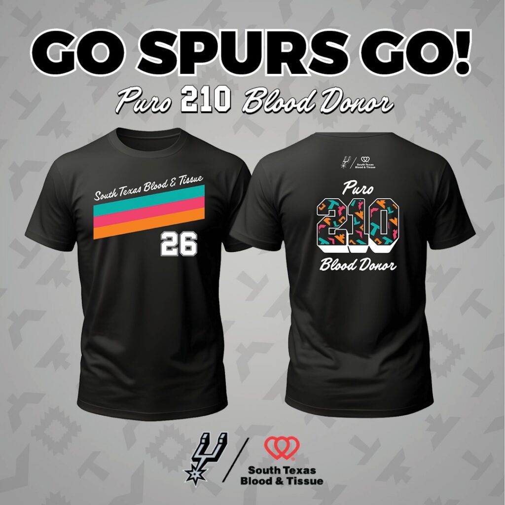 Spring Break blood donation promotion featuring limited edition Spurs Fiesta donor T-shirt