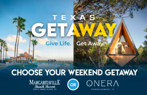 Texas blood donation giveaway beach or vineyard getaway promotion image