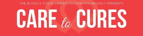 Care to Cures event banner with heart graphic