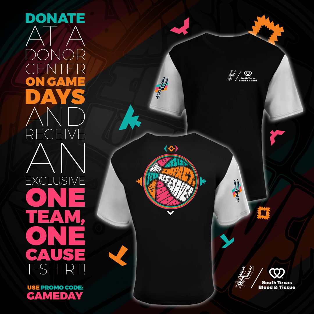 Spurs game day donor T-shirt from South Texas Blood & Tissue