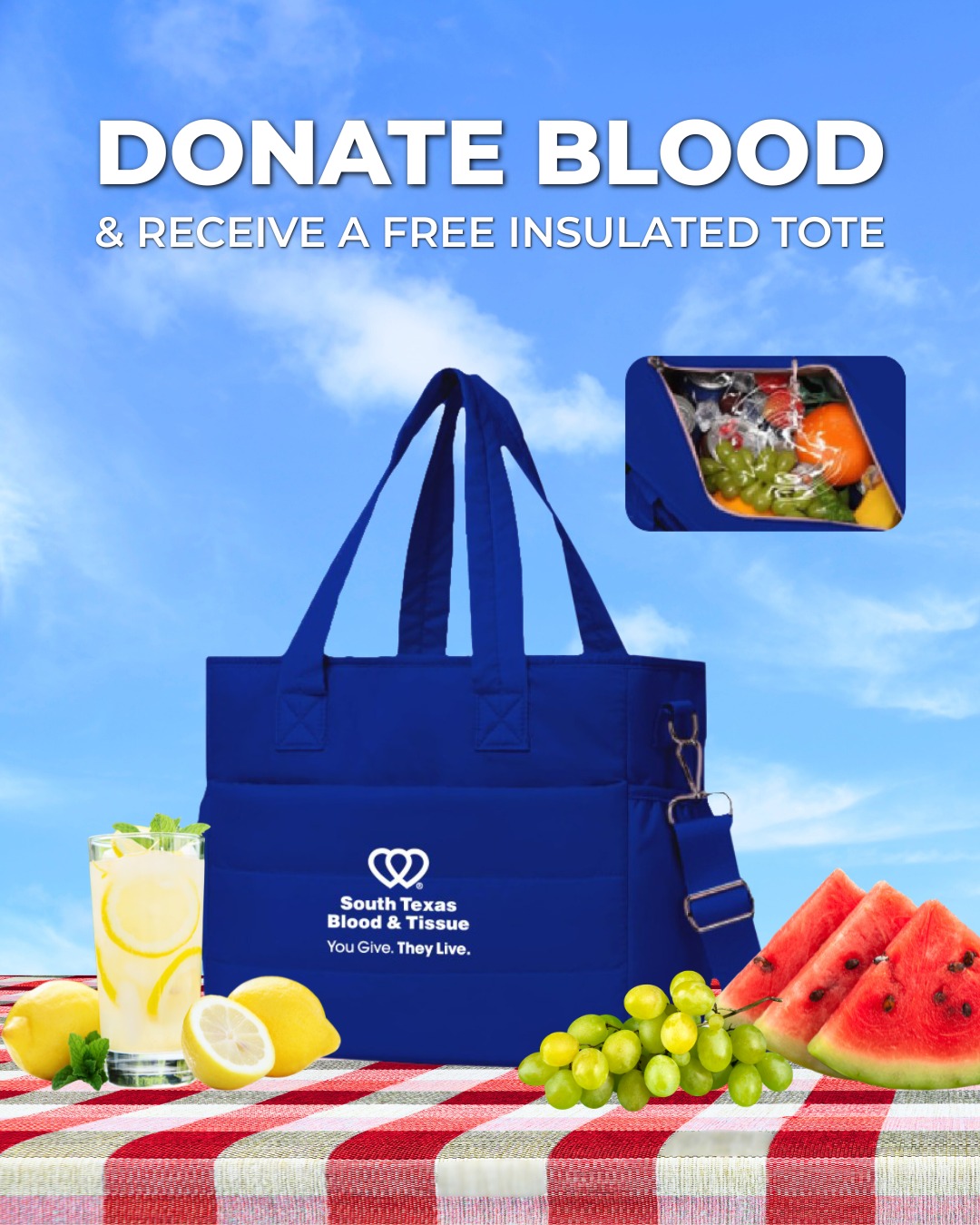 Rio Grande Valley blood drives insulated tote bag donor gift