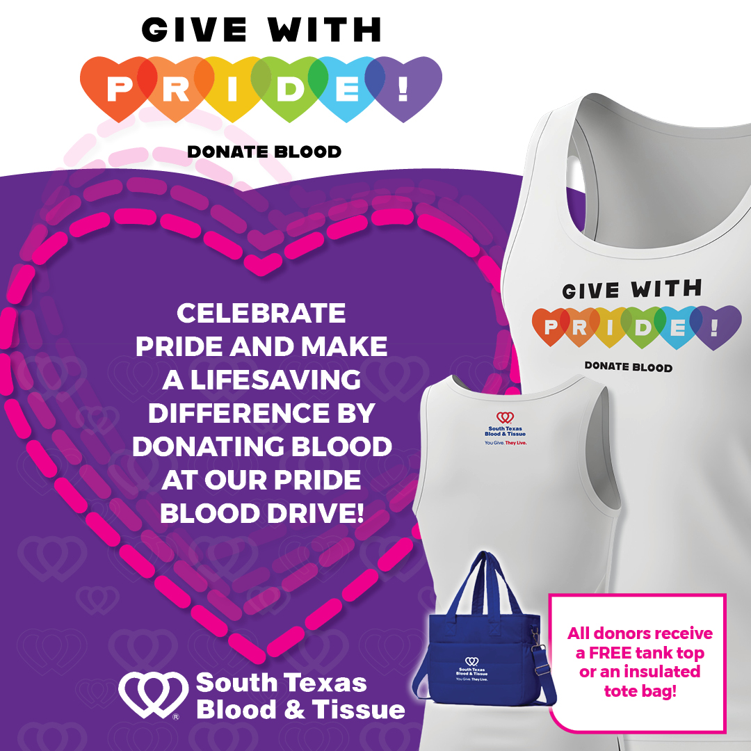 Pride blood drive donation promotional graphic