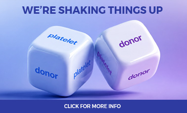 Two dice showing donor and platelet words