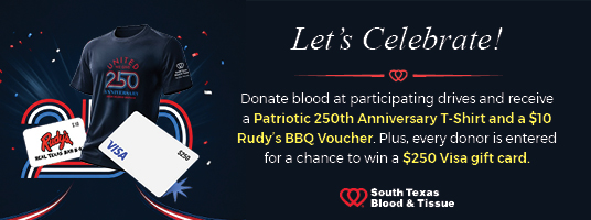 Patriotic blood drive promotion with T-shirt and gift cards