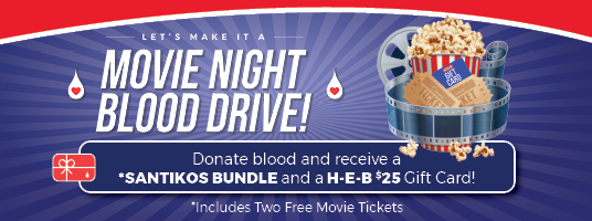 Movie Night themed blood drive promotional banner
