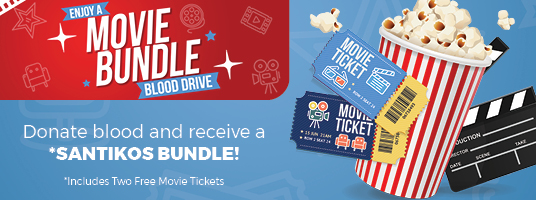 Movie bundle blood drive promotion with popcorn and tickets
