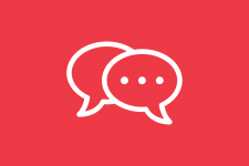 Overlapping speech bubbles icon on red background