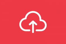 Cloud upload icon on red background