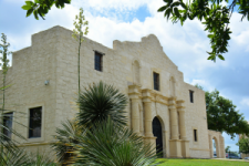Historic stone facade of the Alamo mission