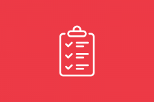 White clipboard checklist icon on red background