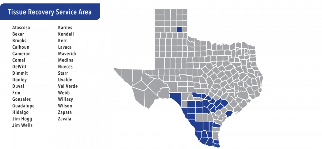 Counties across Texas that South Texas Blood & Tissue serves